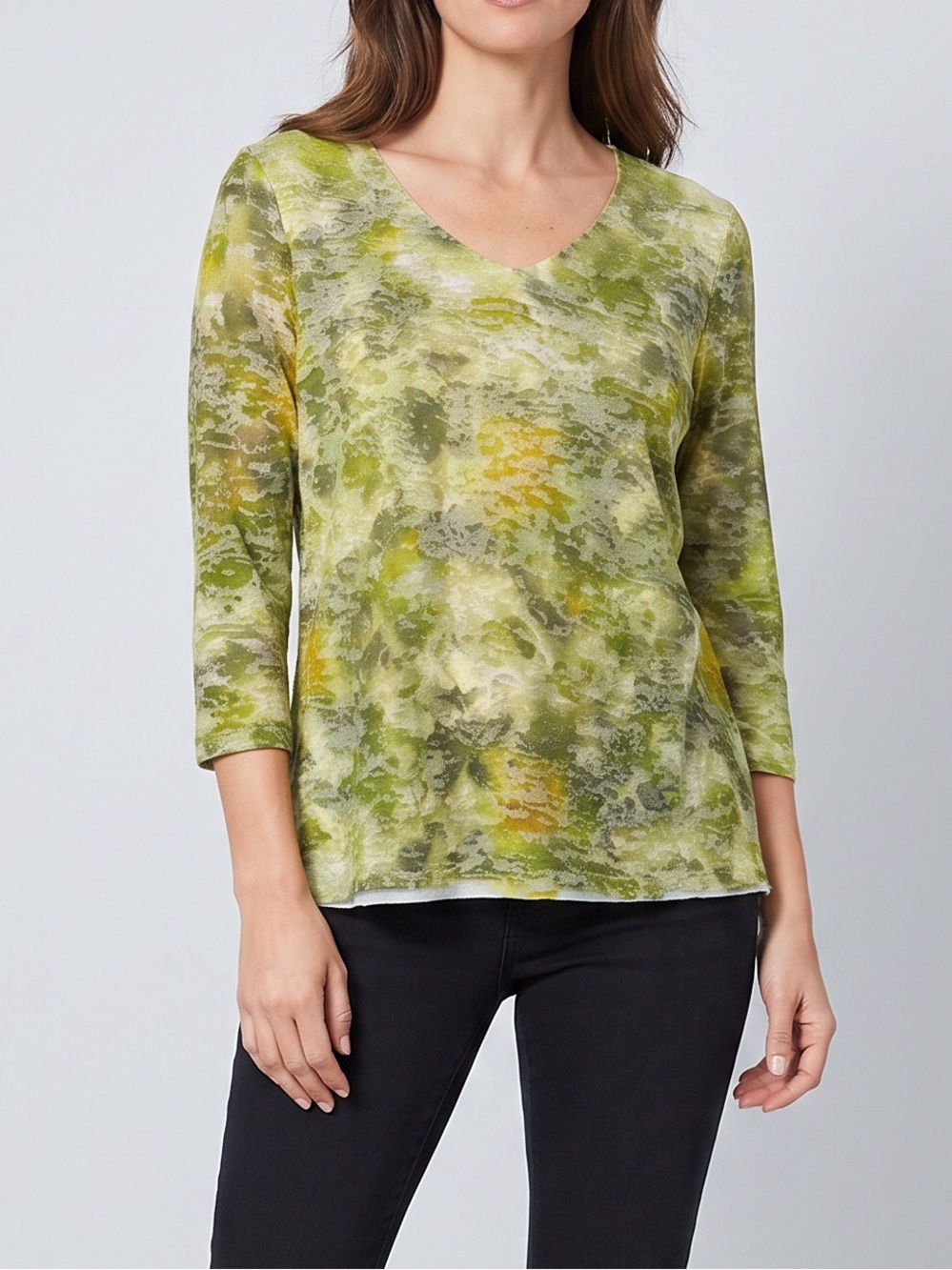 Coldwater Creek Olive & Mustard V-Neck Women's Long Sleeve Top